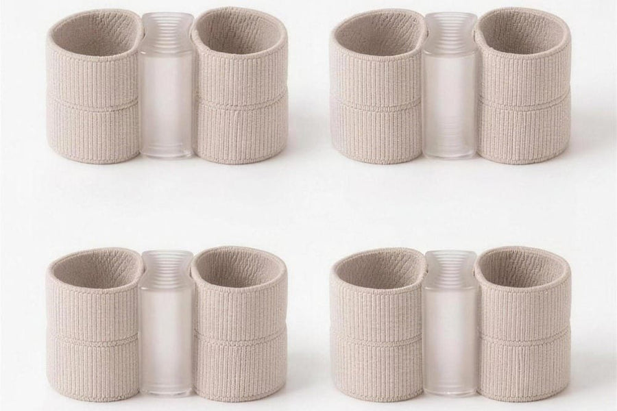 Four Askelo correctors, each a fabric sleeve with a clear gel piece