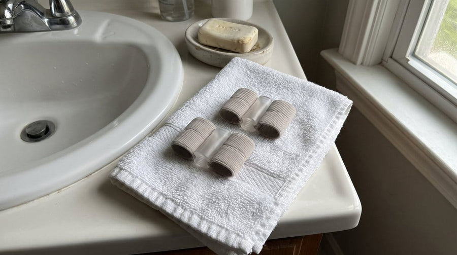 Two Askelo correctors drying on a towel next to the sink
