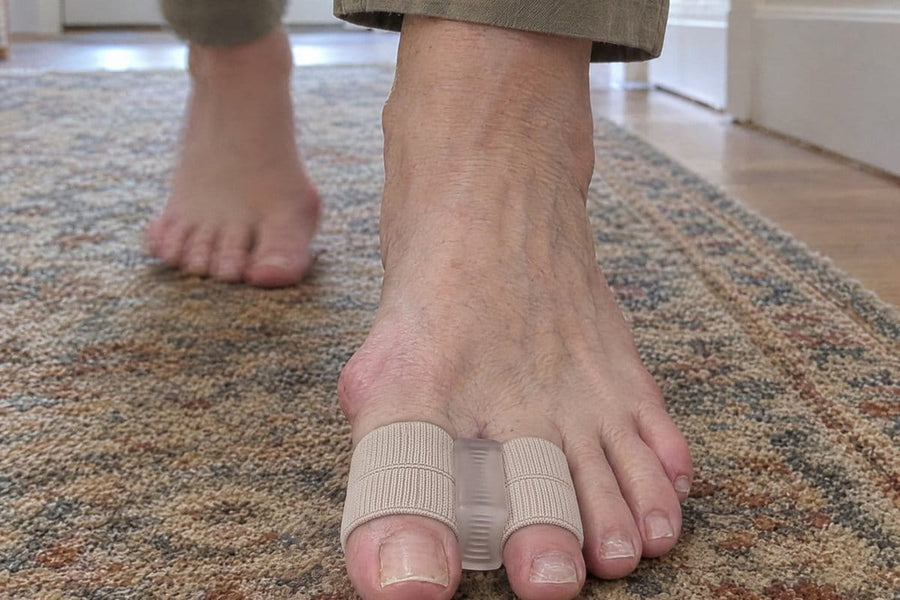 Walking down the hallway at home wearing Askelo